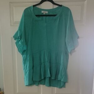 Umgee Teal Ruffle Tiered Short Sleeve Blouse